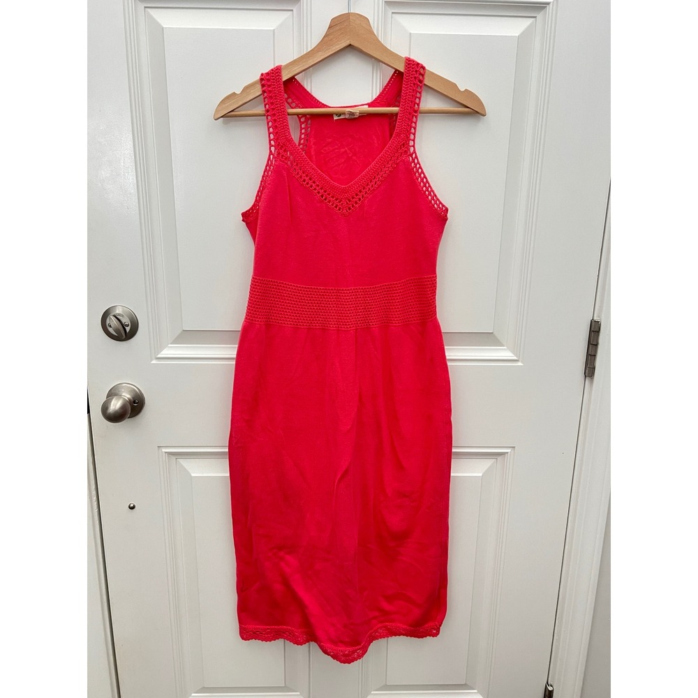 Akini Womens Pink Crochet Back Cotton Knit Sleeveless Mini Dress Size Small